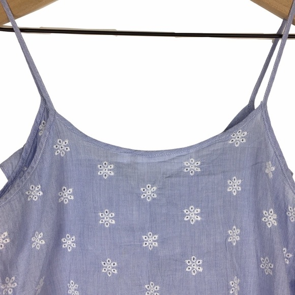 H&M LOGG Cami Top Eyelet Lace Stripe Spaghetti Strap Blue White Lightweight - Picture 4 of 7